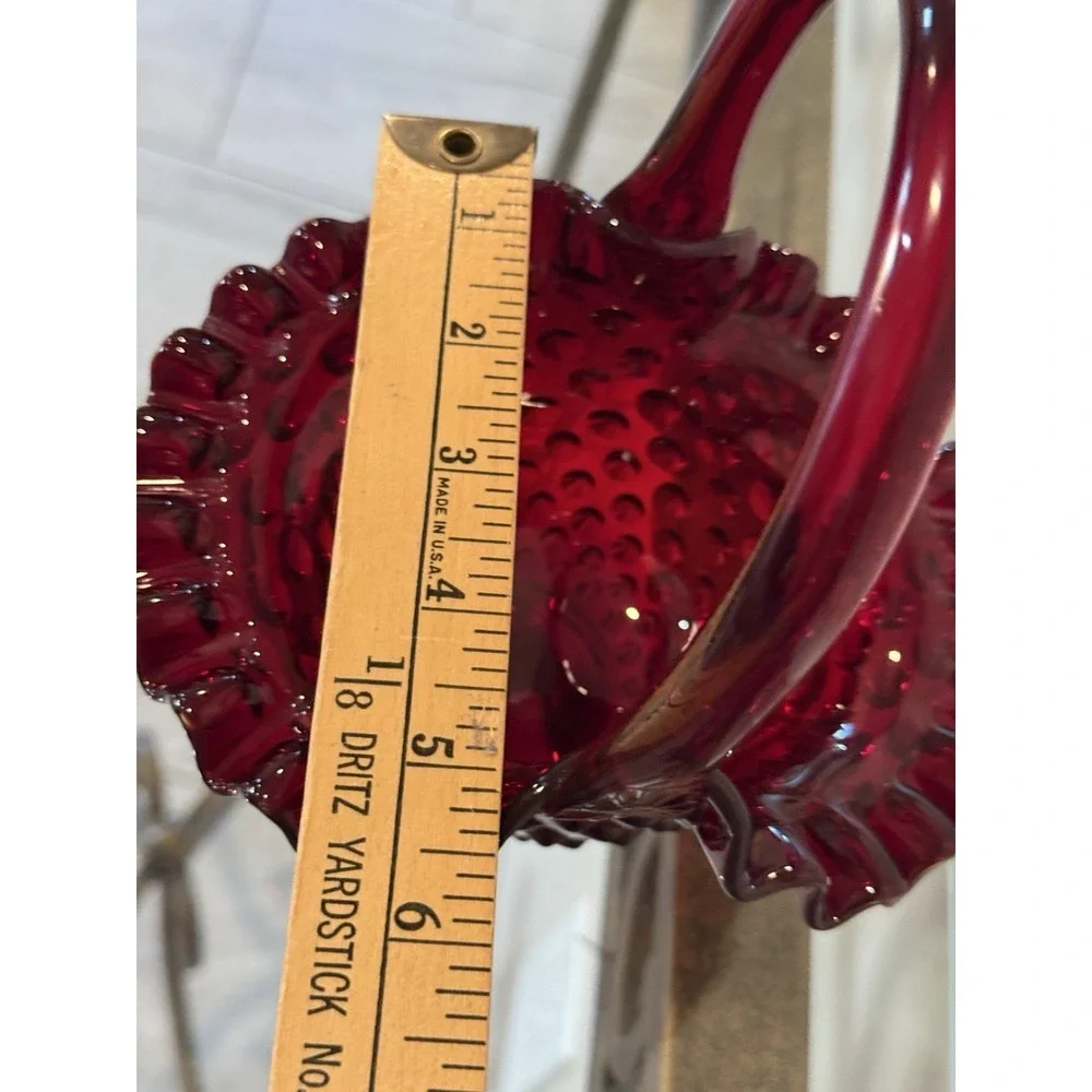 Fenton Ruby Red Amberina Hobnail Glass Basket Ruffled Vintage 7